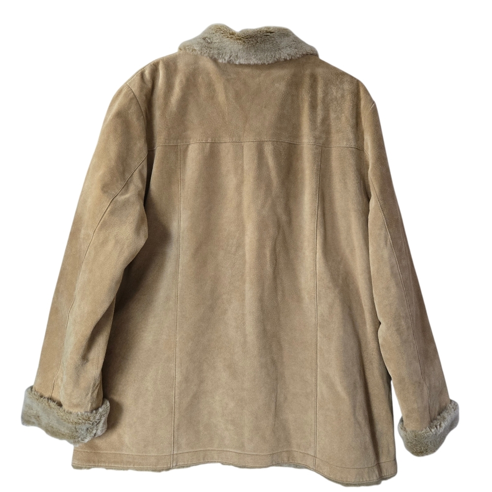 Eddie Bauer Genuine Leather Tan Jacket Button Front Y2K Faux Shearling Lined XL - Picture 2 of 15
